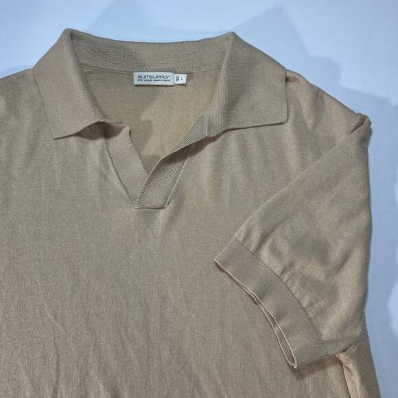 Suitsupply Other - SUITSUPPLY Silk Wool Cashmere Short Sleeve Johnny Collar Polo Tan Large